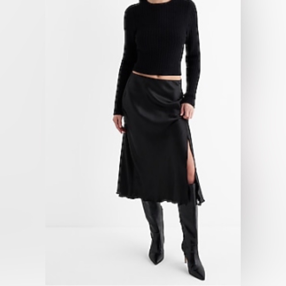 Express Black High Waisted Satin Side Slit
Midi Skirt - XL